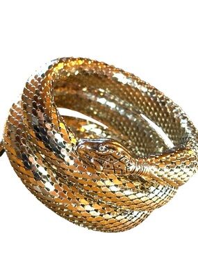 Vintage Whiting & Davis Gold Mesh Triple Coiled Snake Bracelet Original Box